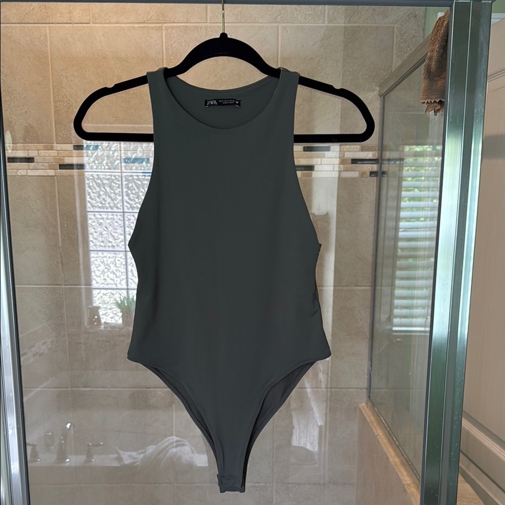 Zara- Olive Green Sleeveless Bodysuit- Size Small